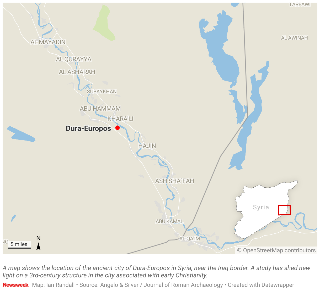 A map shows the location of the ancient city of Dura-Europos in Syria, near the Iraq border.