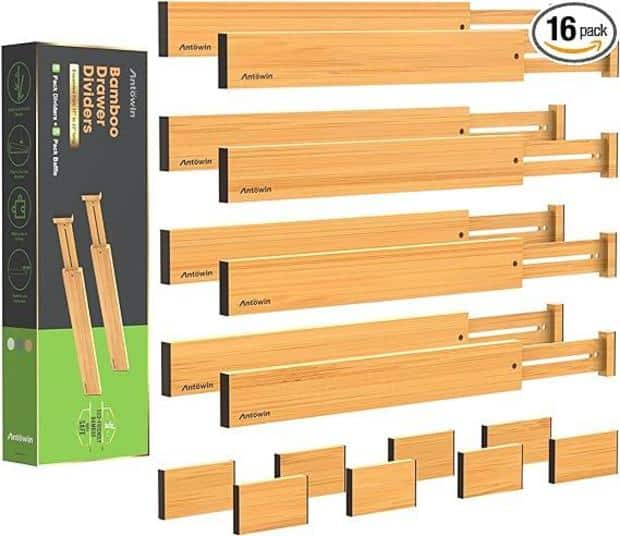 Antowin Bamboo Drawer Dividers Organizers 