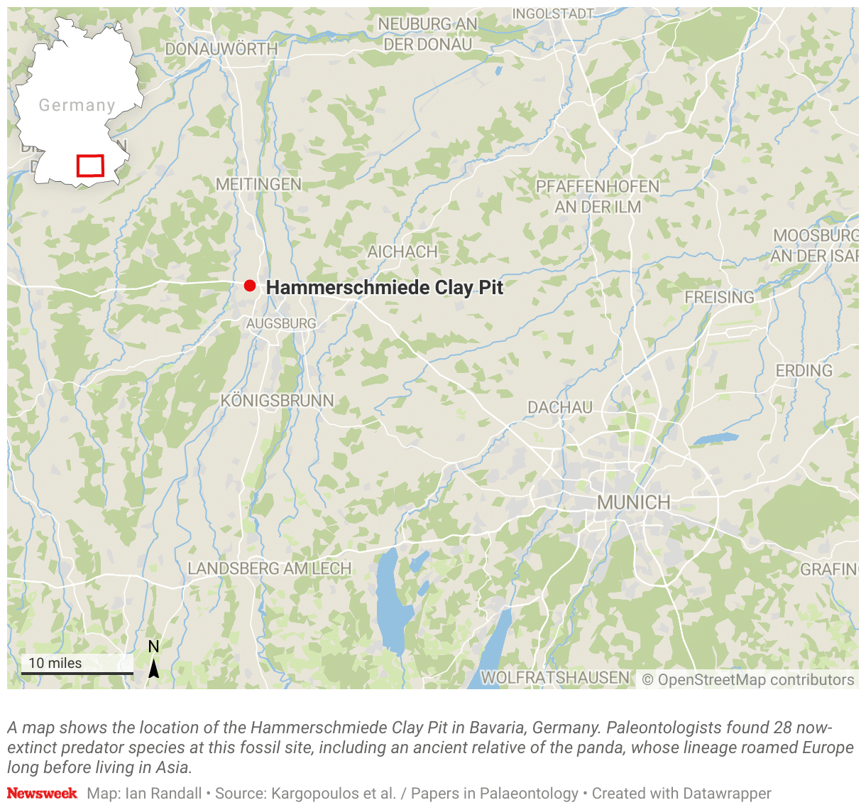 A map shows the location of the Hammerschmiede Clay Pit in Bavaria, Germany.