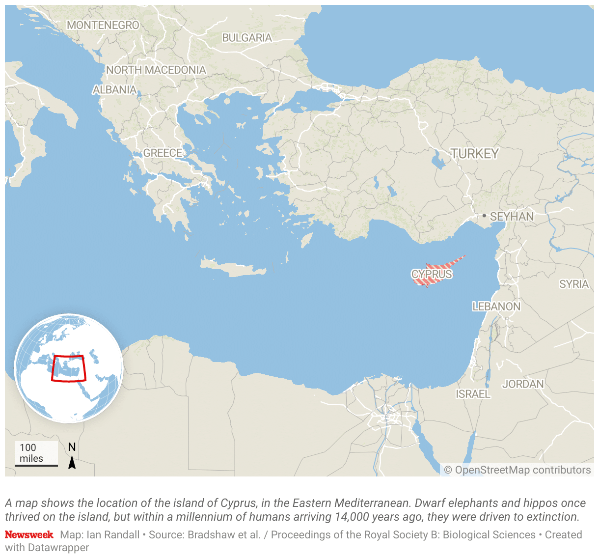 A map shows the location of the island of Cyprus, in the Eastern Mediterranean.
