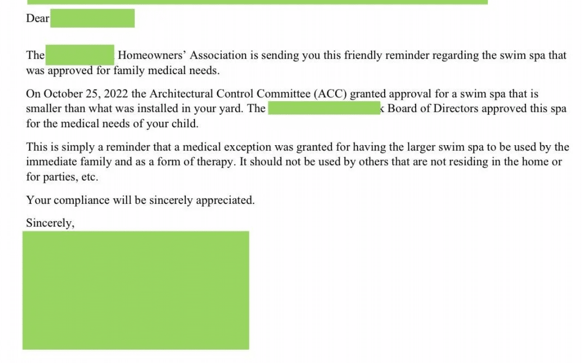 Family Gets Approval For Disabled Daughter’s Swim Spa, But HOA Has Warning