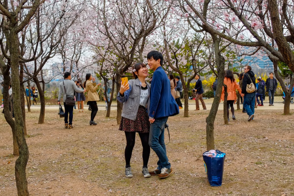 Couple Takes Selfie in Seoul