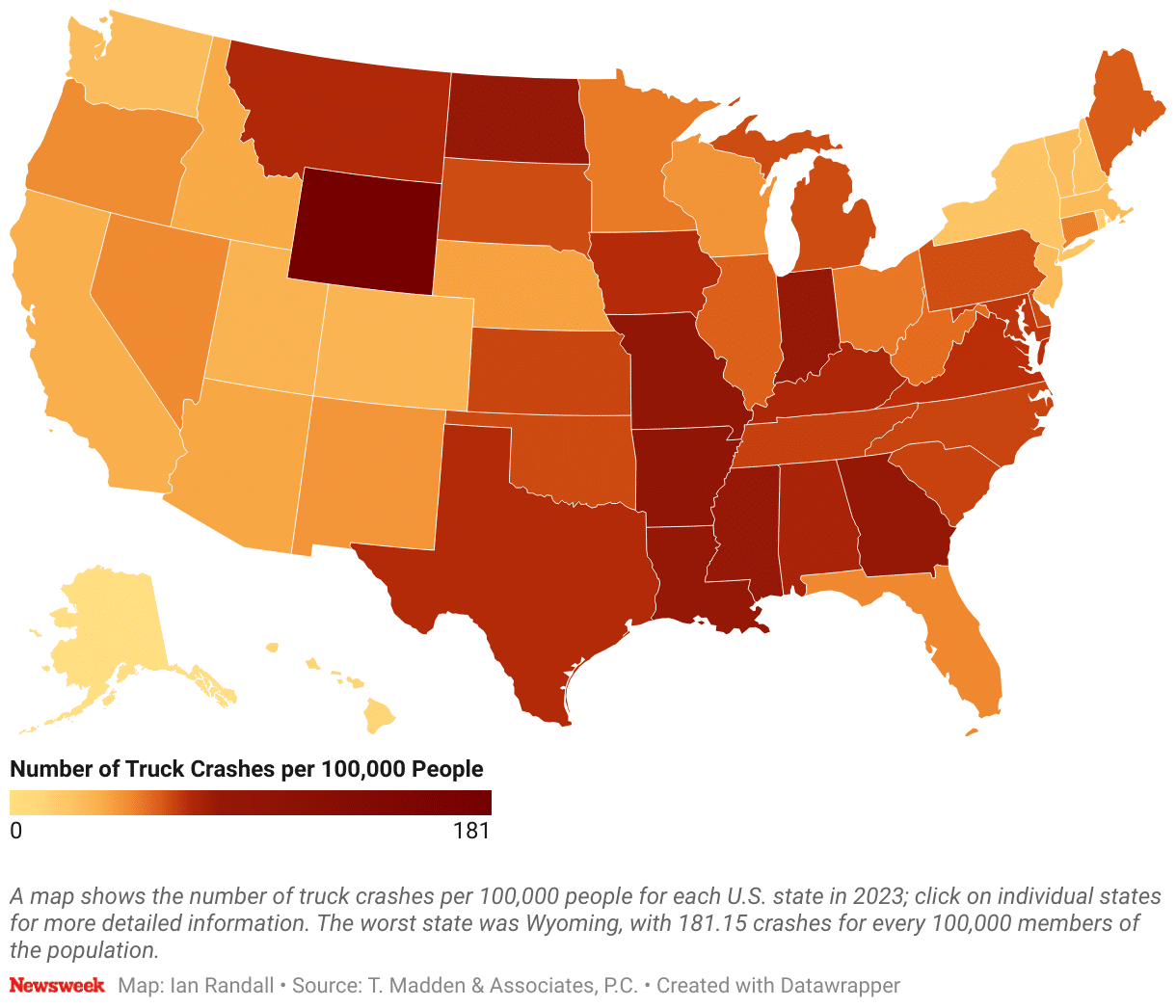 Map Reveals Most Dangerous US States for Truck Accidents