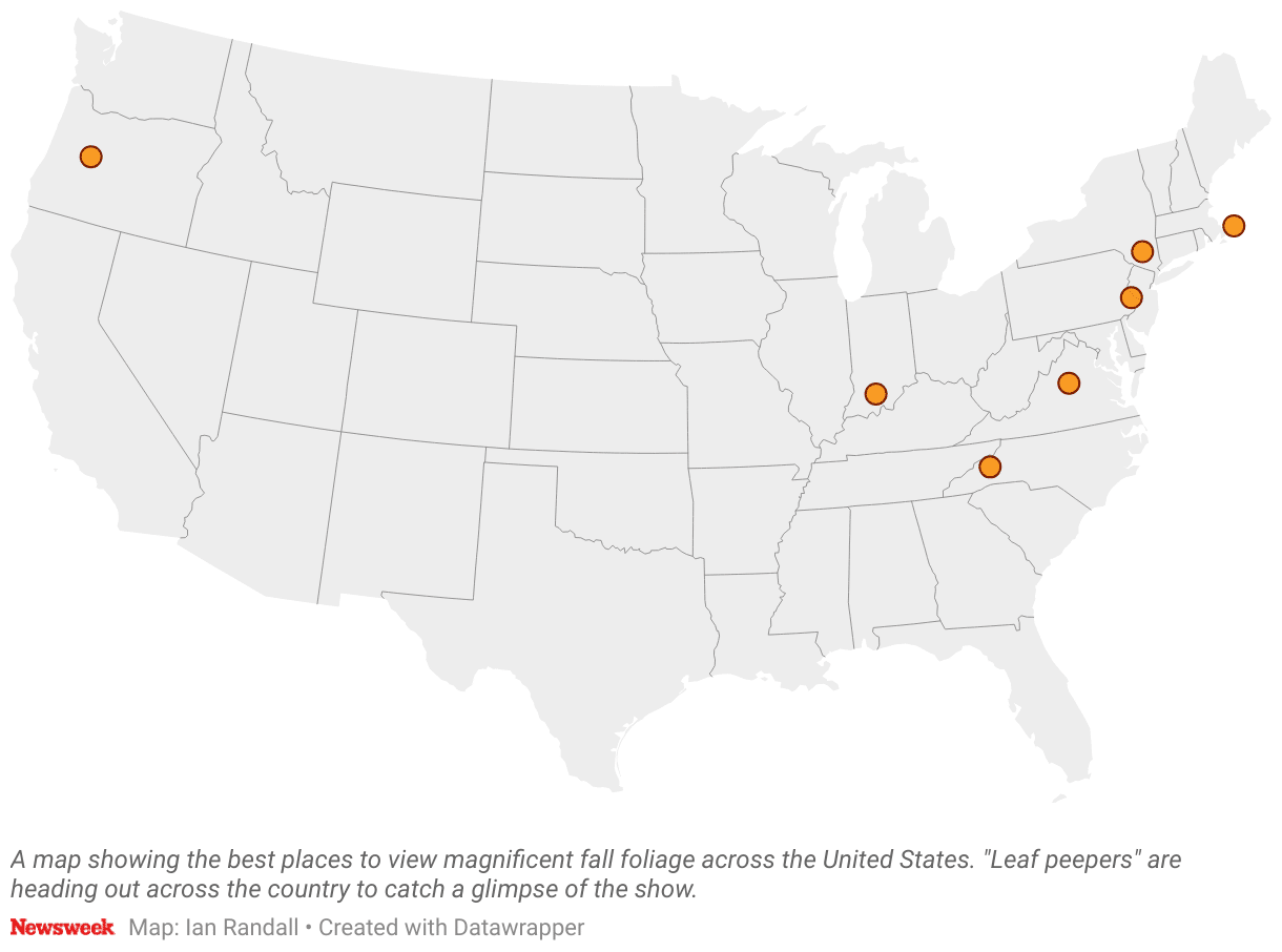 Map Reveals Best Spots To View Fall Foliage in the US