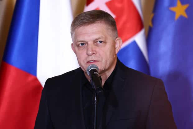 Slovak Prime Minister Robert Fico attends a press conference at the town hall in in Wroclaw, Poland, on Sept. 19, 2024. 
