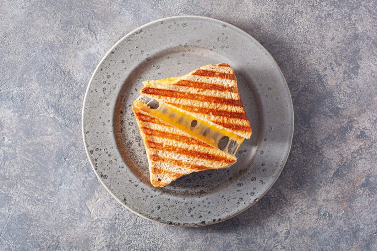 Grilled cheese sandwich on a plate.