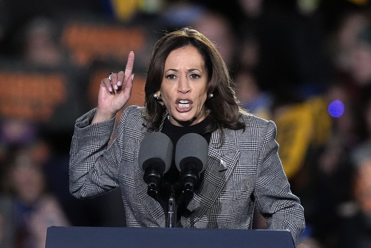 Harris speaks during a campaign rally 