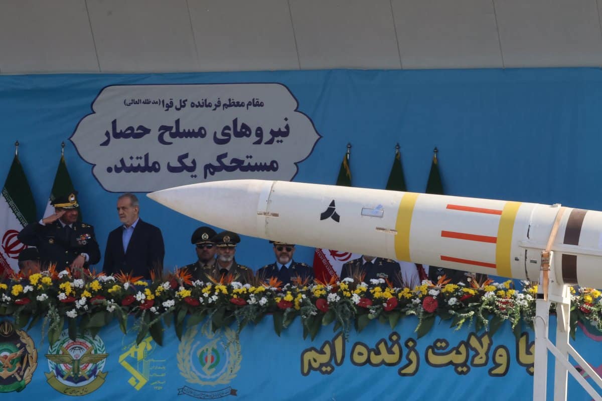 Iran, President, Pezeshkian, and, missile, at, parade