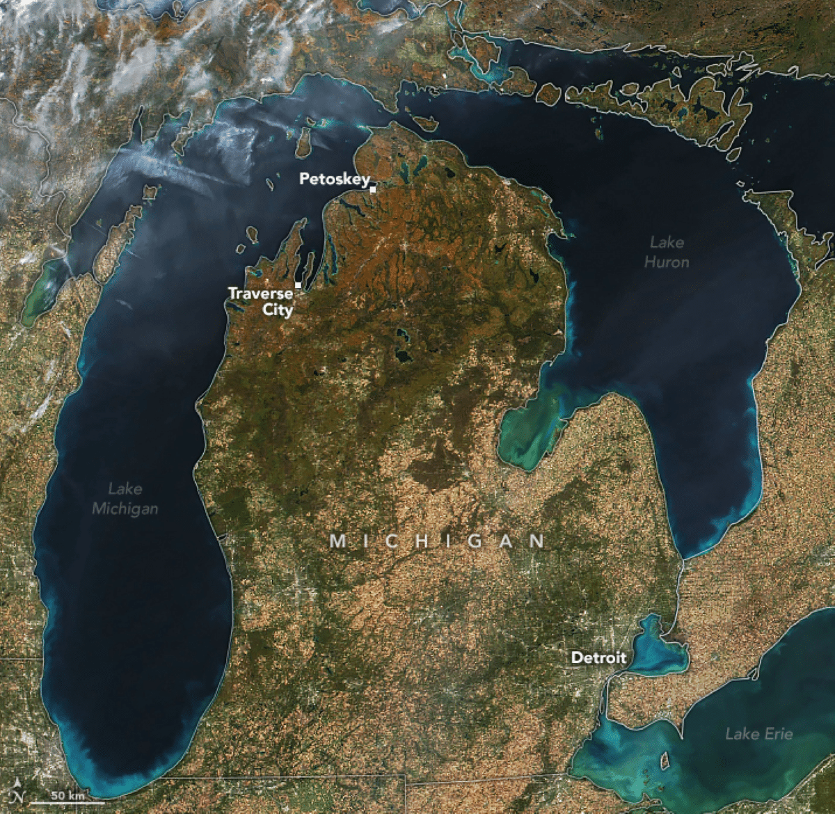 Michigan’s Majestic Fall Leaf Display Captured From Space