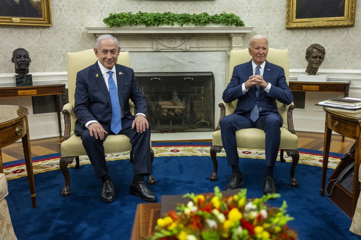 Netanyahu, and, Biden, meet, at, White, House