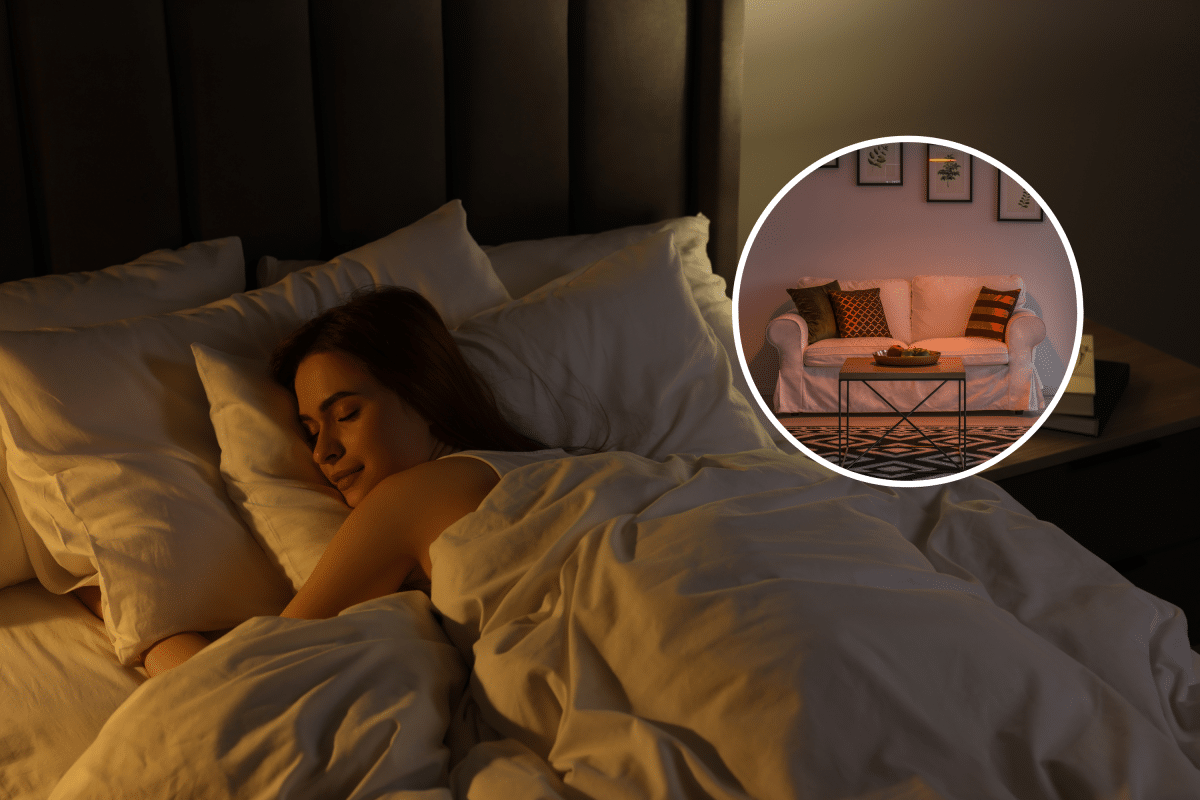 Young woman sleeping and living room