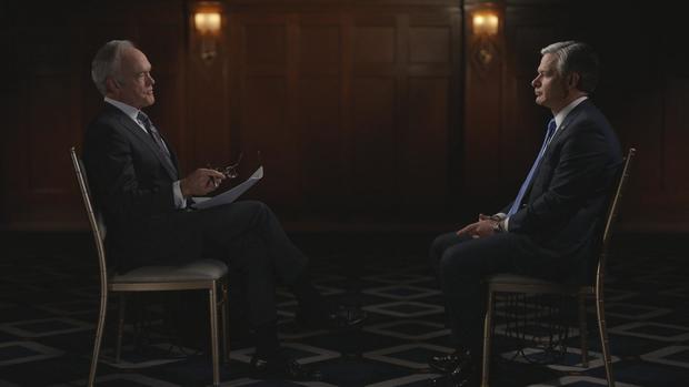 Scott Pelley and Christopher Wray 