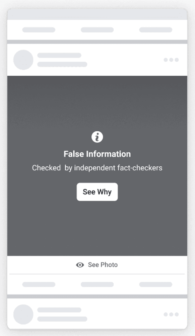Screen showing a blurred post with the words 'False information' overlaid.