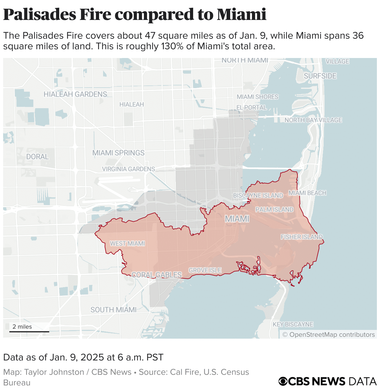 Perimeter of the Palisades Fire placed on Miami