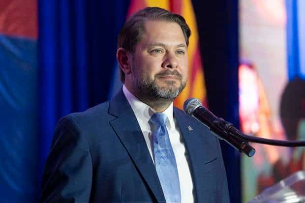 Rep. Ruben Gallego speaks in Phoenix, Arizona, on Nov. 5, 2024. 