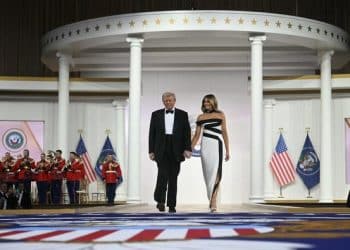 Trump celebrates with supporters at the inaugural balls