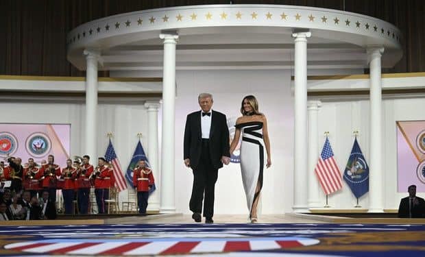 Trump celebrates with supporters at the inaugural balls