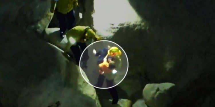 Teen rescued after being trapped in rock crevice for hours