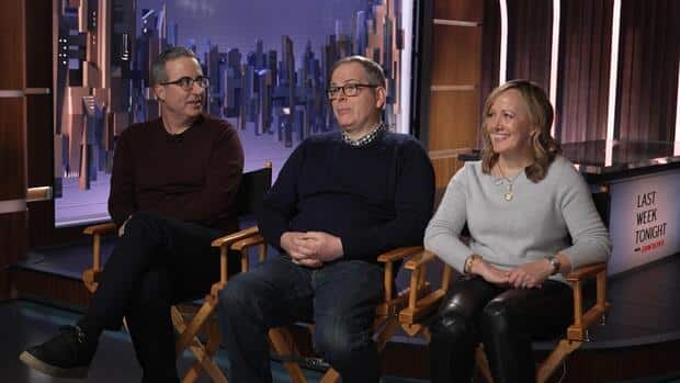 John Oliver, Tim Carvell and Liz Stanton 