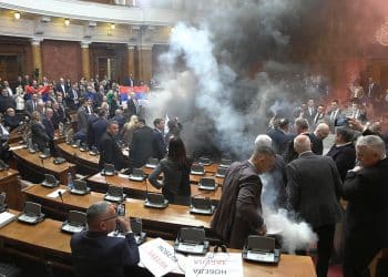 Lawmakers injured as smoke bombs, flares thrown in Serbian parliament