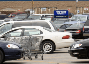 Walking Through A Parking Lot at Walmart